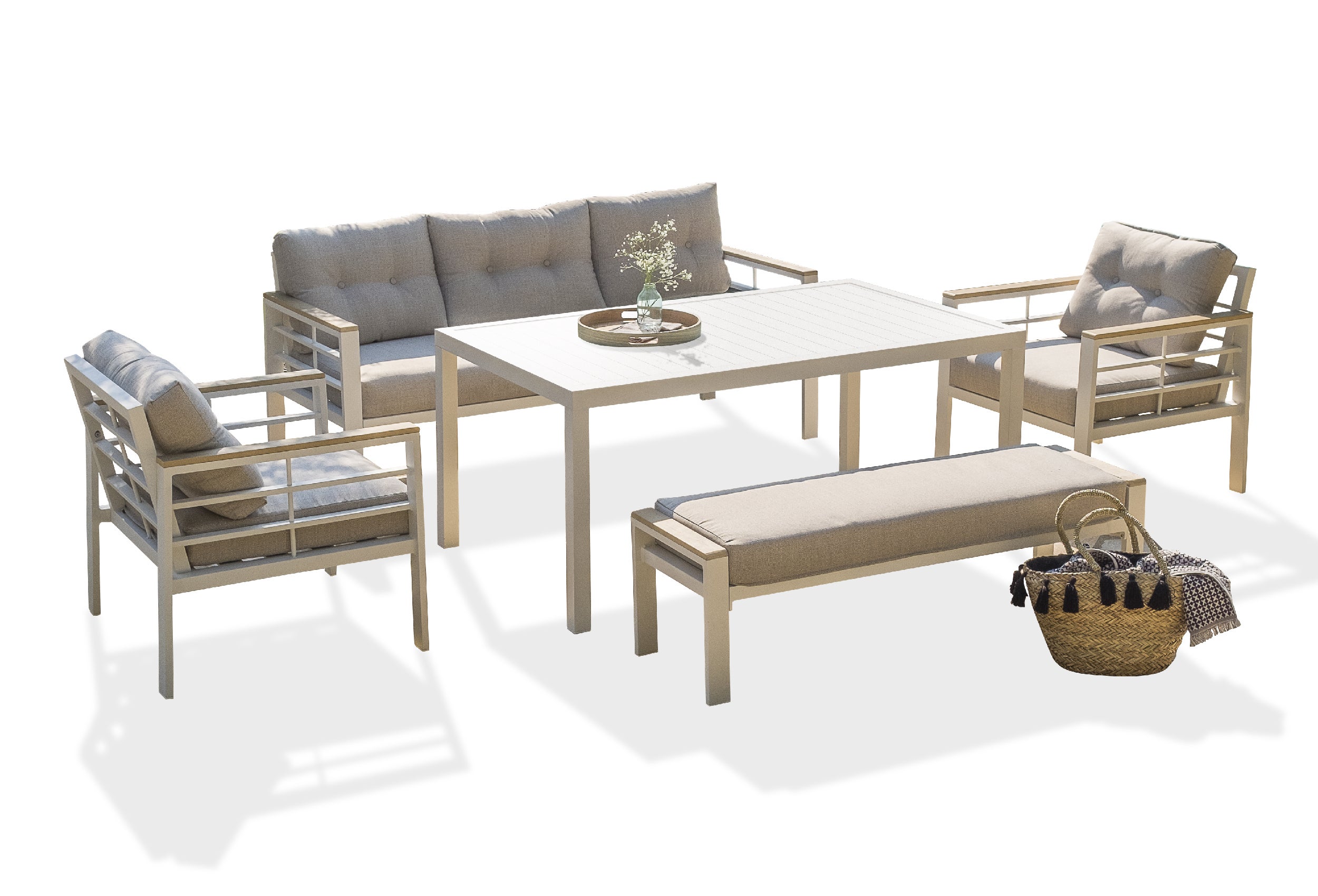 Salon de jardin blanc Cayenne DCB GARDEN, 7 personnes - 2