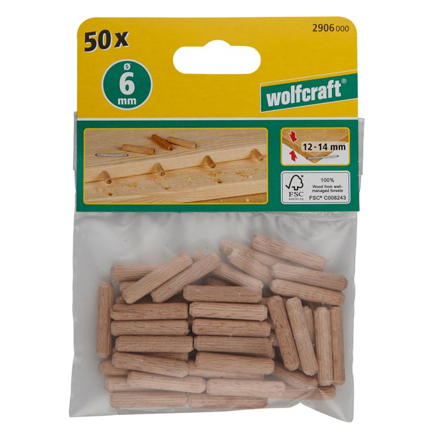 Lot de 50 tourillons WOLFCRAFT, Diam.6 x 30 mm