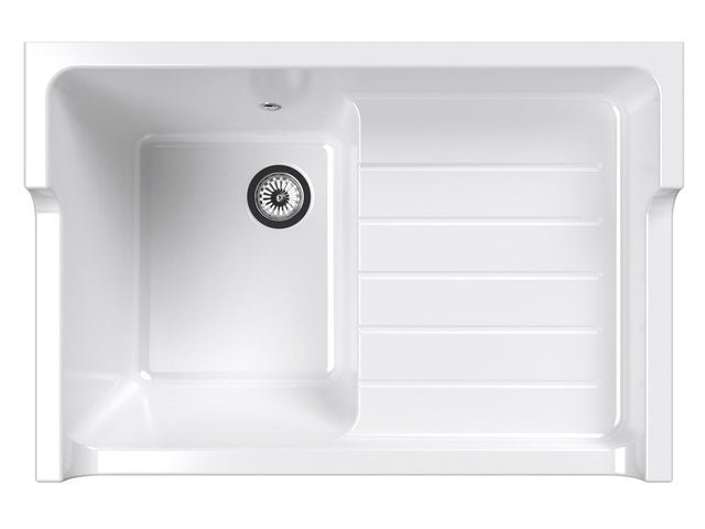 Evier timbre d'office en céramique 1 bac 61 x 90 cm vidage inclus Mika blanc