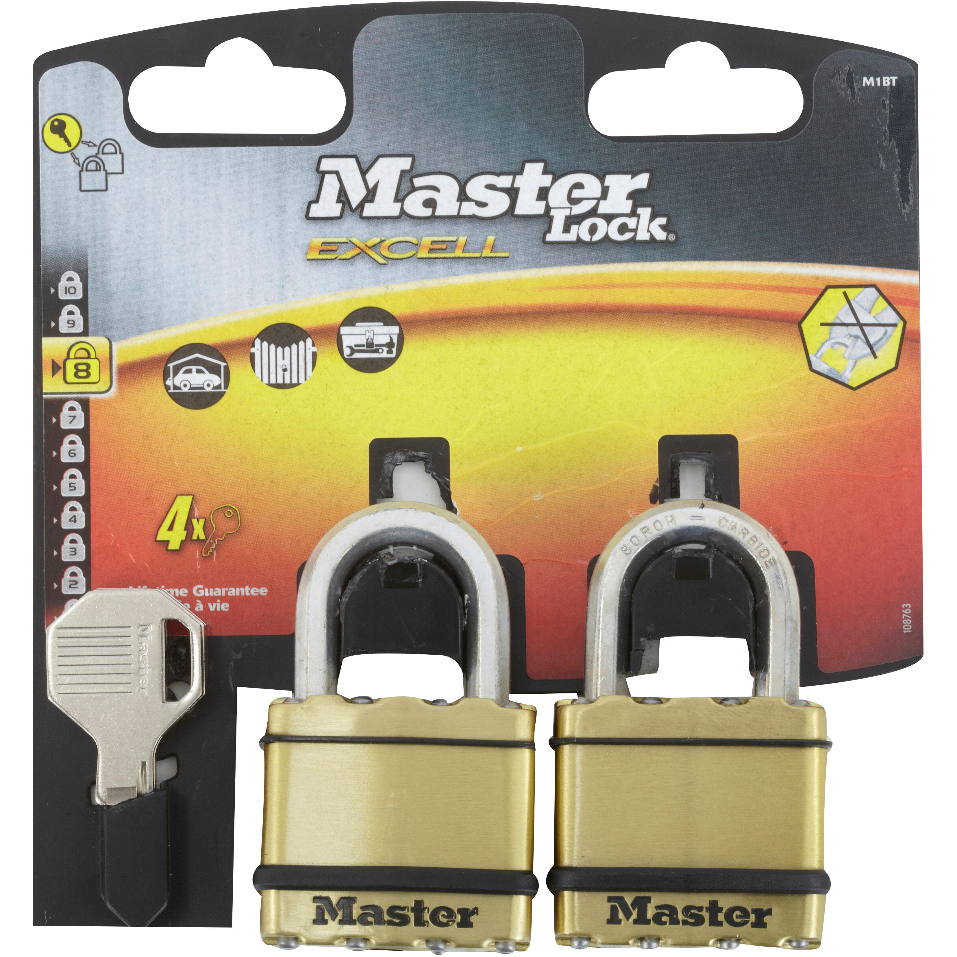 Lot de 2 cadenas avec clé MASTER LOCK acier laminé, l.45 mm - 7