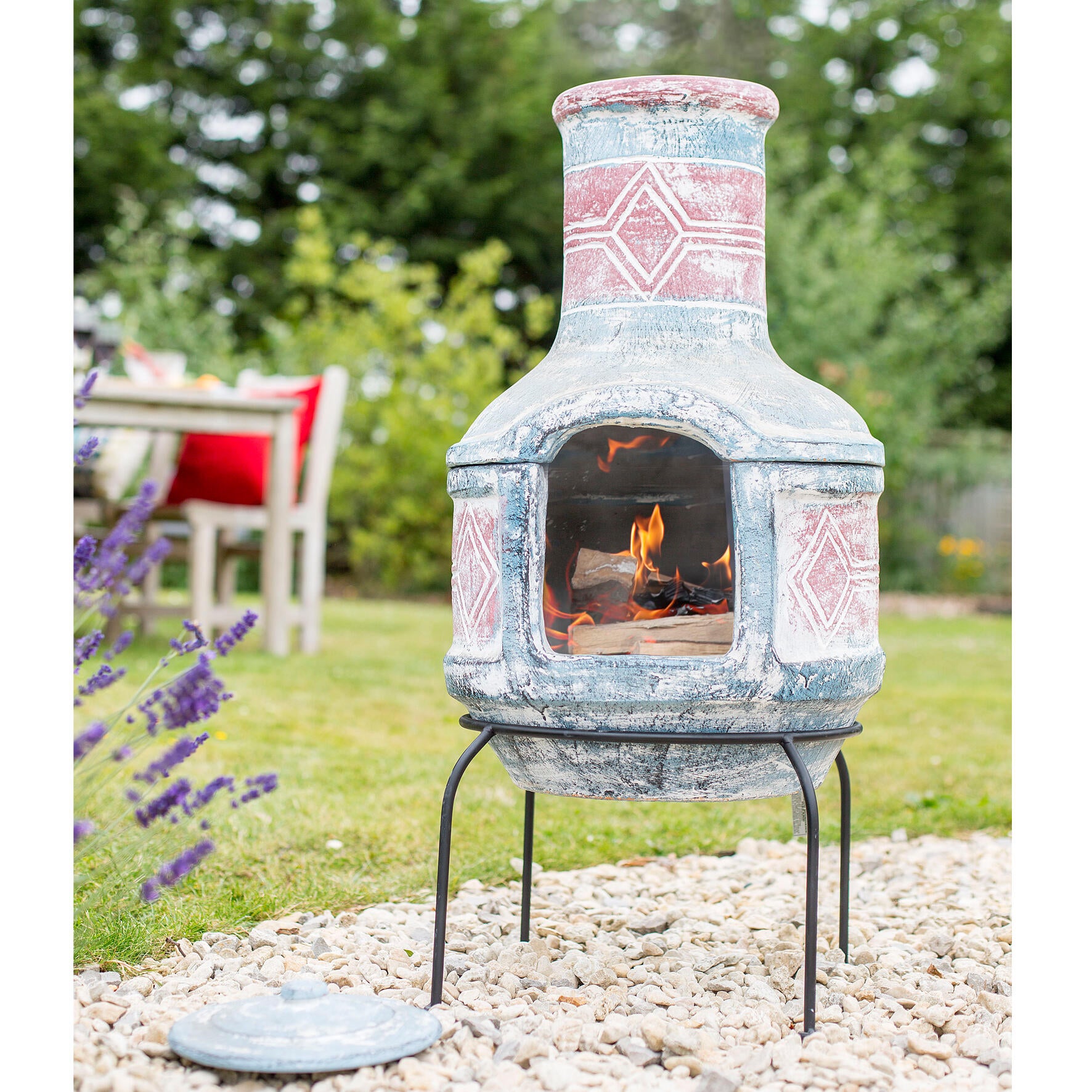 Cheminée mexicaine au bois LA HACIENDA Mexicana fresco + grille de cuisson, bleu - 2