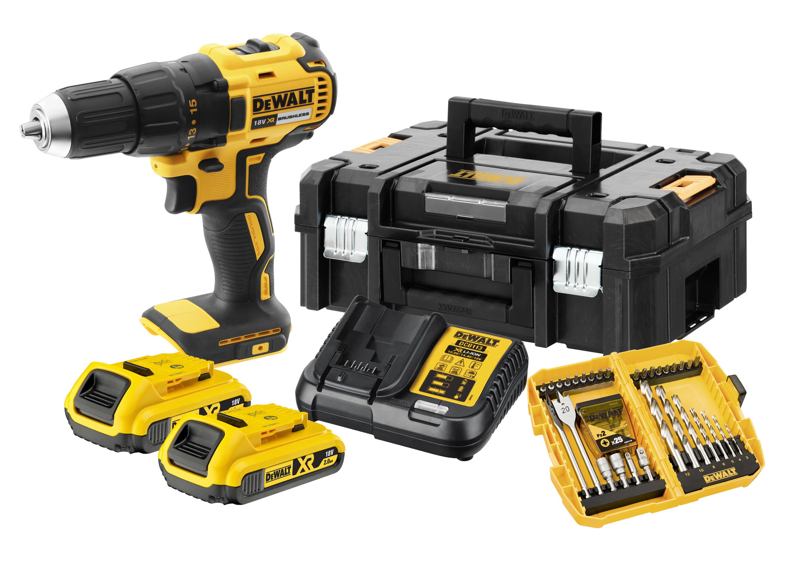 Perceuse-Visseuse Sans Fil 20V Sans Balais 120 Nm - Compatible Dewalt 20V + 2 Vitesses + Kit Accessoires Complet