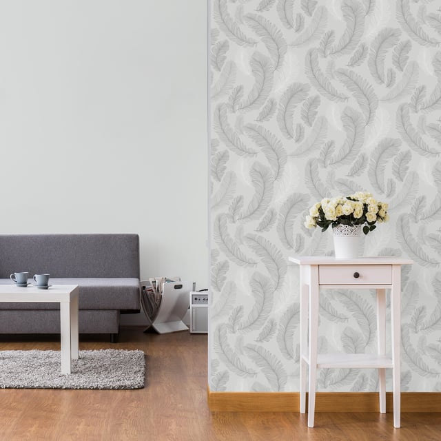 Papier peint intissé Plume paillette gris