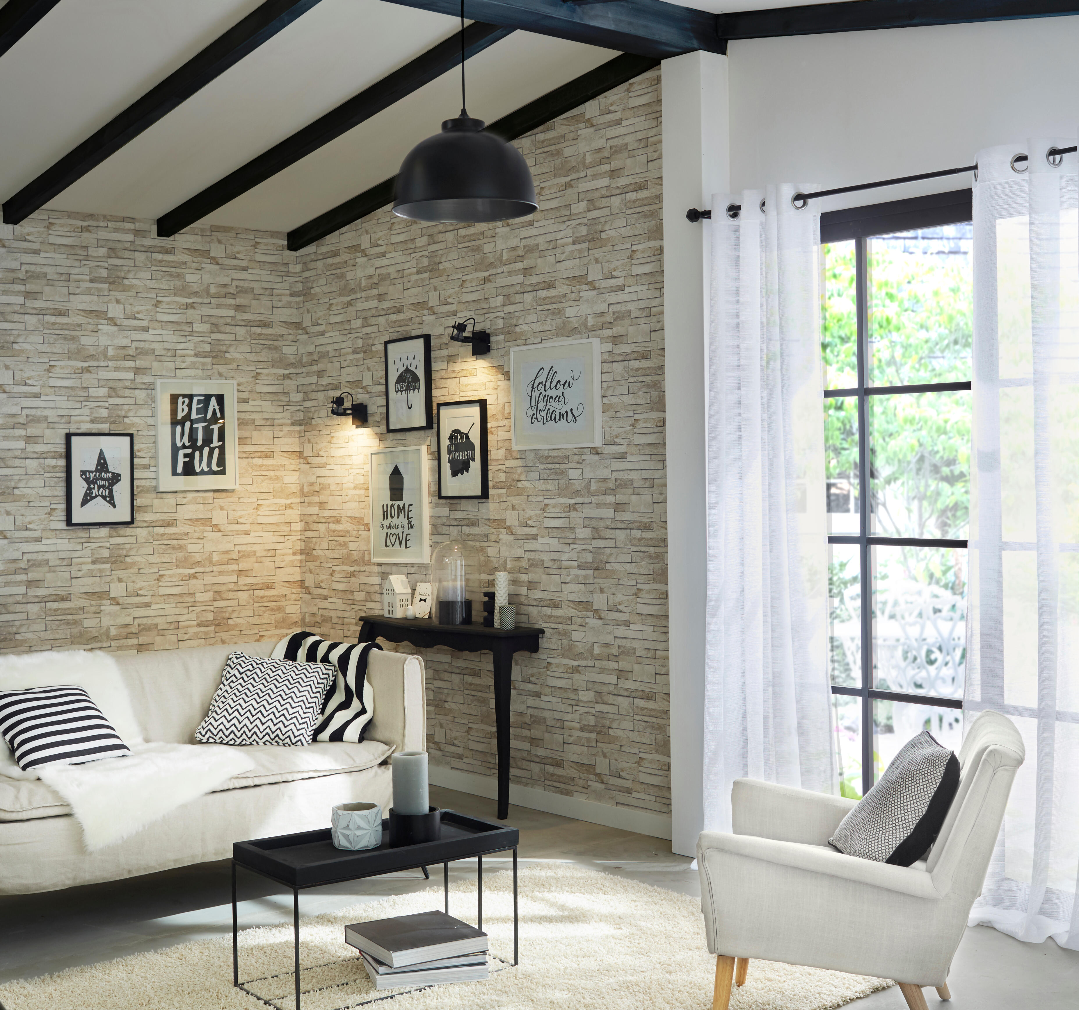 Papier peint intissé Brique marbre blanc - 5