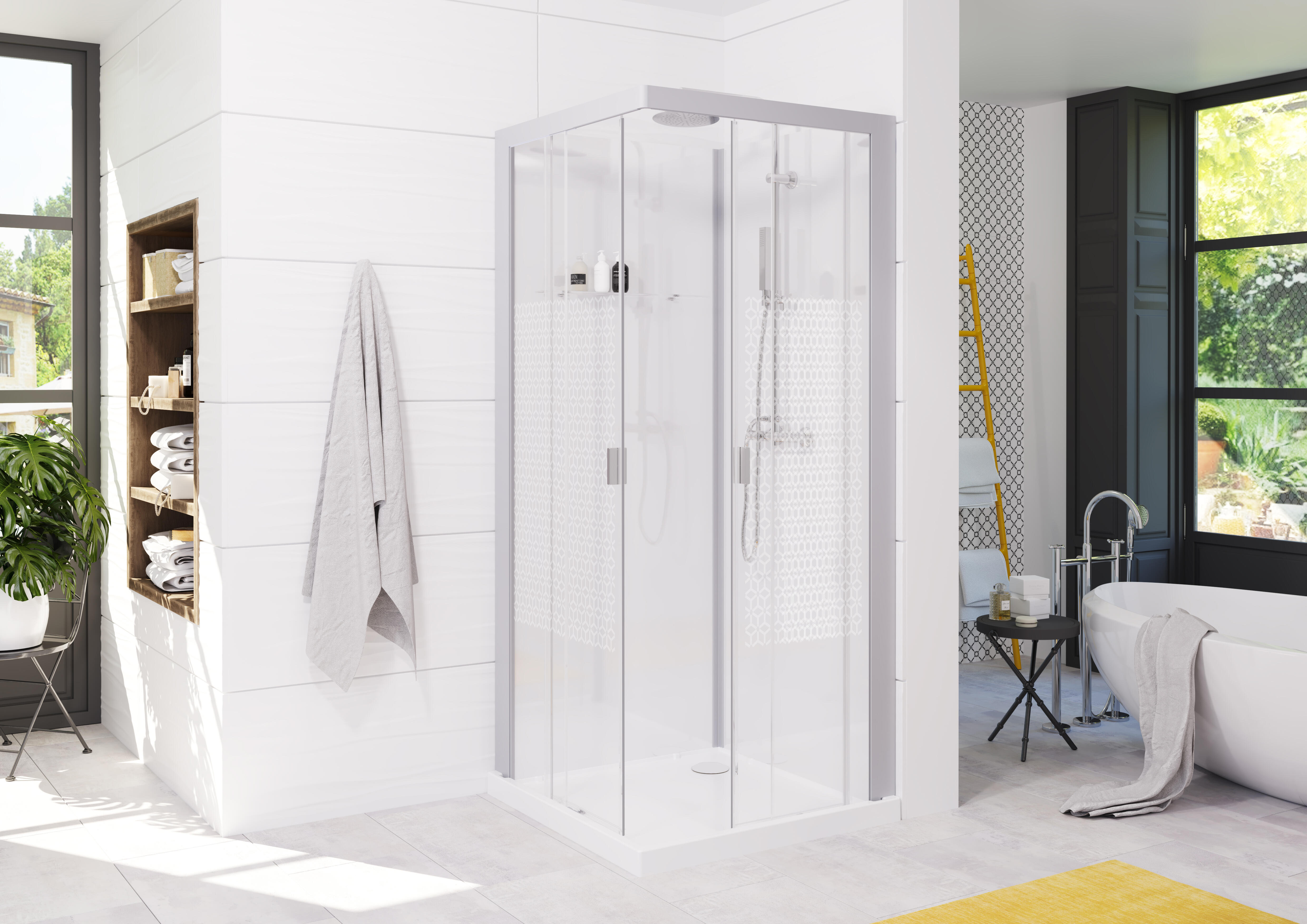 Cabine De Douche Carré 80X80 Verre Sérigraphié Profilé Blanc Cabine De Douche Carré 80X80 Verre Sérigraphié Profilé Blanc