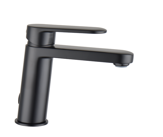 Grifo de lavabo SENSEA Icone monomando negro mate. Apertura en frío. Antical. Latón
