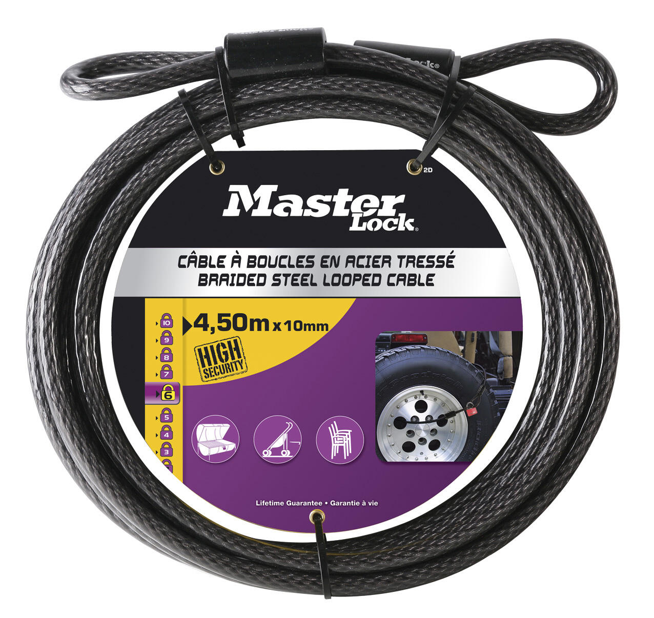 Câble antivol sans cadenas MASTER LOCK, L.4.5 m x Diam.10 mm - 2