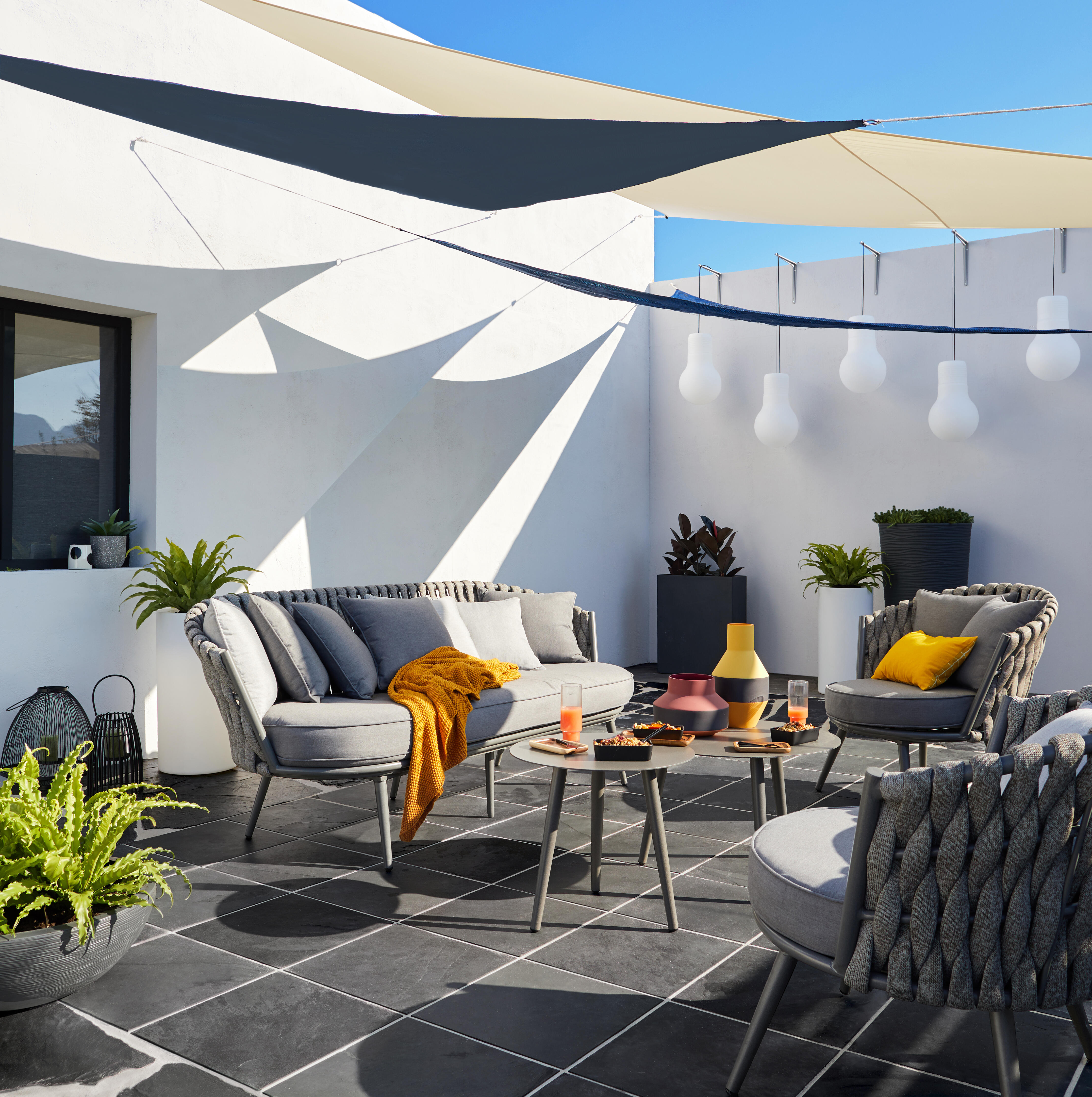 Voile d'ombrage triangulaire VCE360 bleu nuit/noir L.360 x l.360 cm - 4