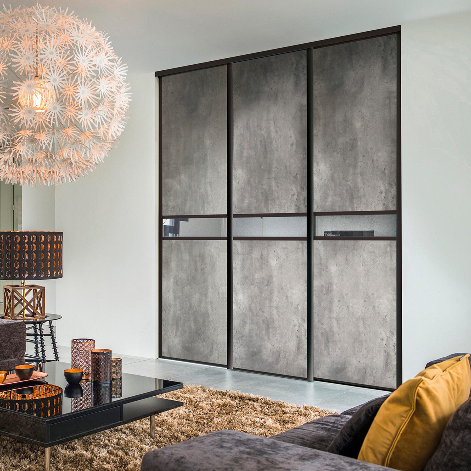 Porte de placard coulissante sur-mesure OPTIMUM Vulcano / miroir argent ...