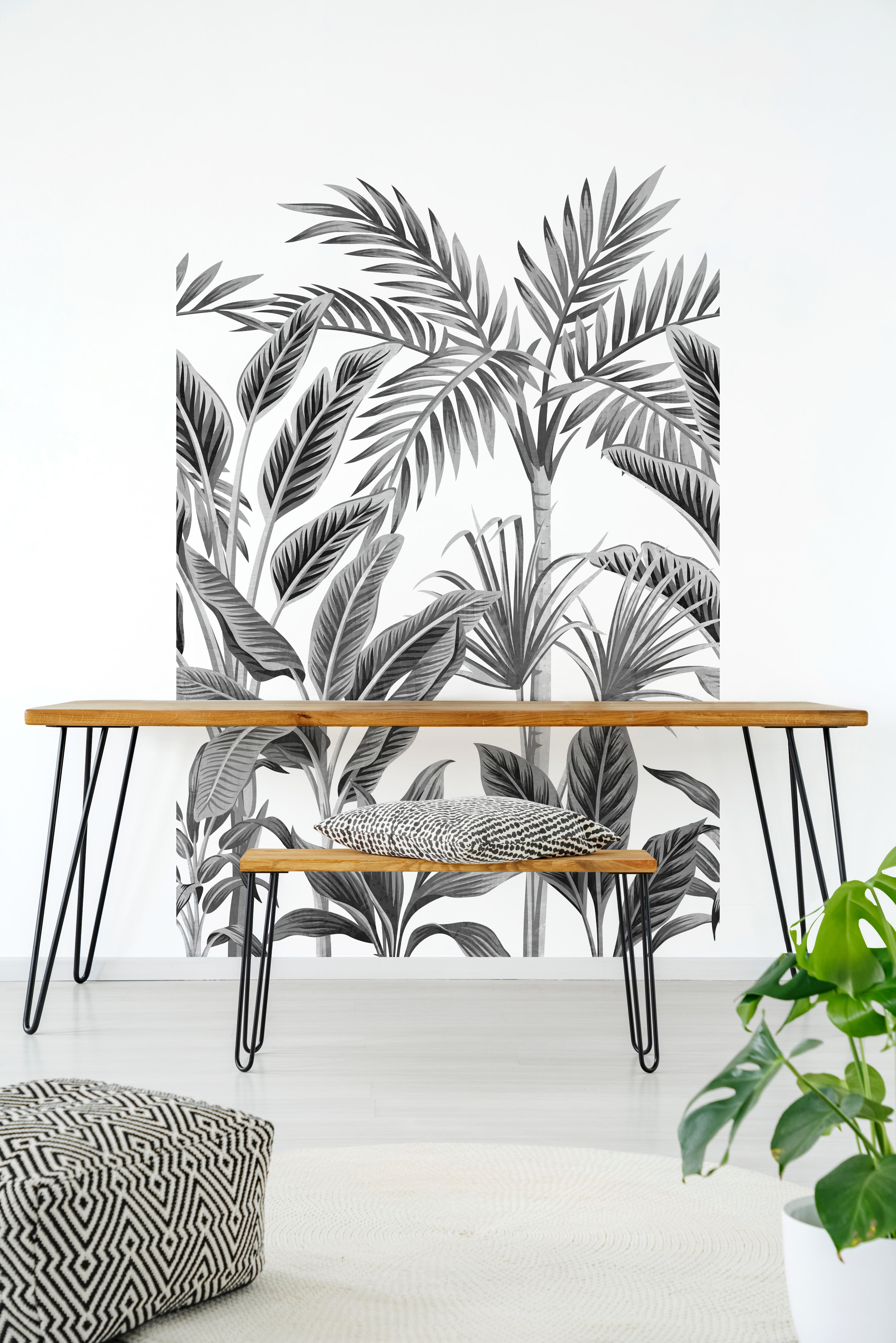 Papier peint panoramique Motif tropical forest blanc et noir l.159 x H.280 cm - 8