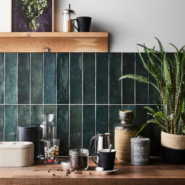 Carrelage mur intérieur effet zellige vert foncé Bakerstreet l.7.5 x L.30 cm