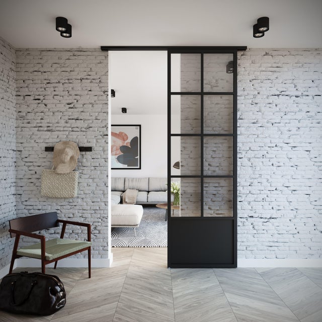 Ensemble porte coulissante Monnet xxl alu 2 crx 260x83cm + rail Monnet +vitrage