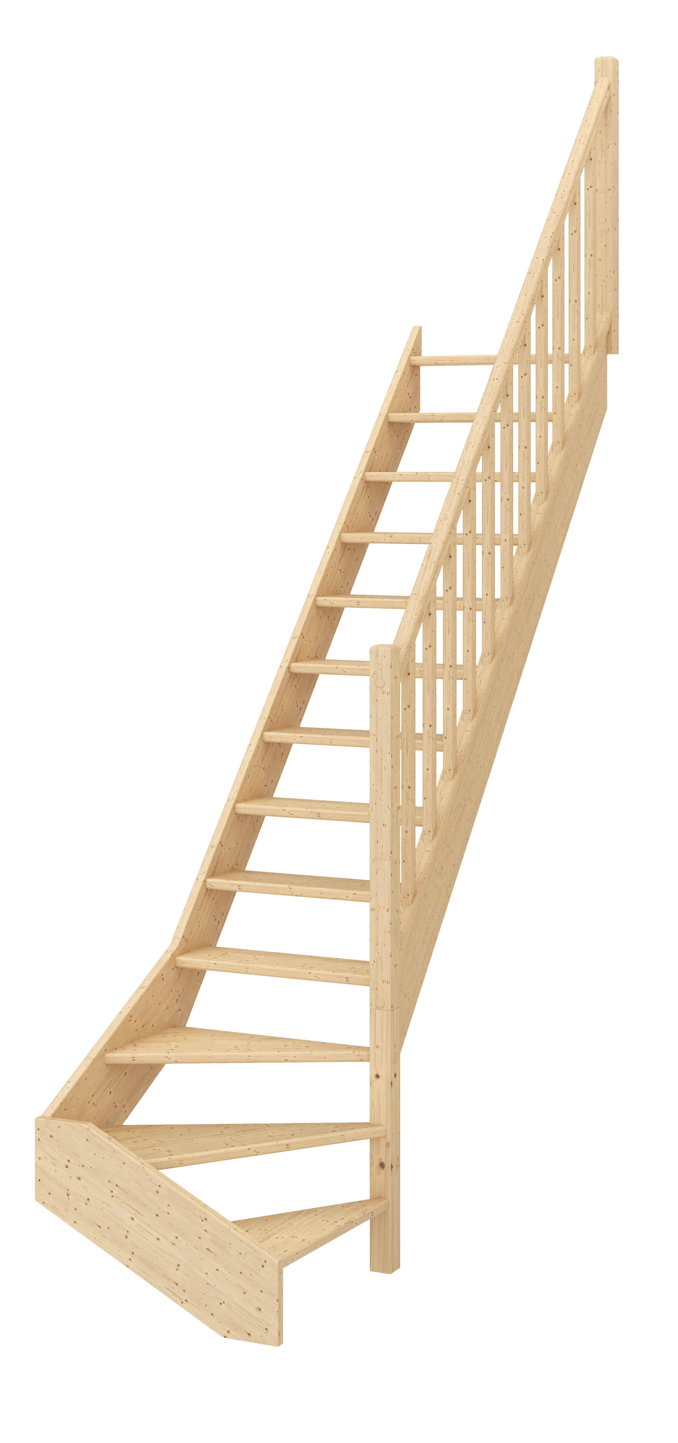 Escalier 1/4 tournant bas droit sapin Deva 2, 13 marches rampe à d, SCM, l.76 cm - 2