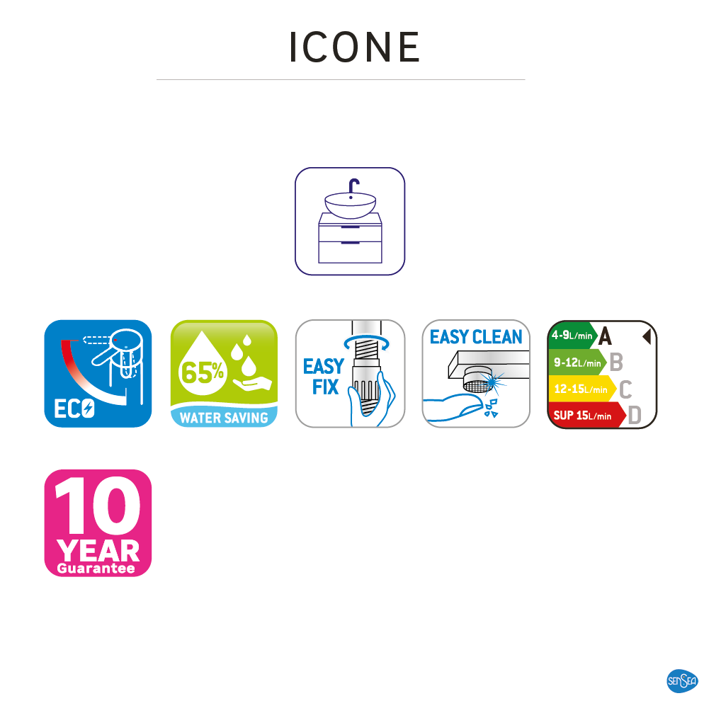Grifo de lavabo SENSEA Icone monomando negro mate. Apertura en frío. Antical. Latón. Caño de 18.9 cm - 6