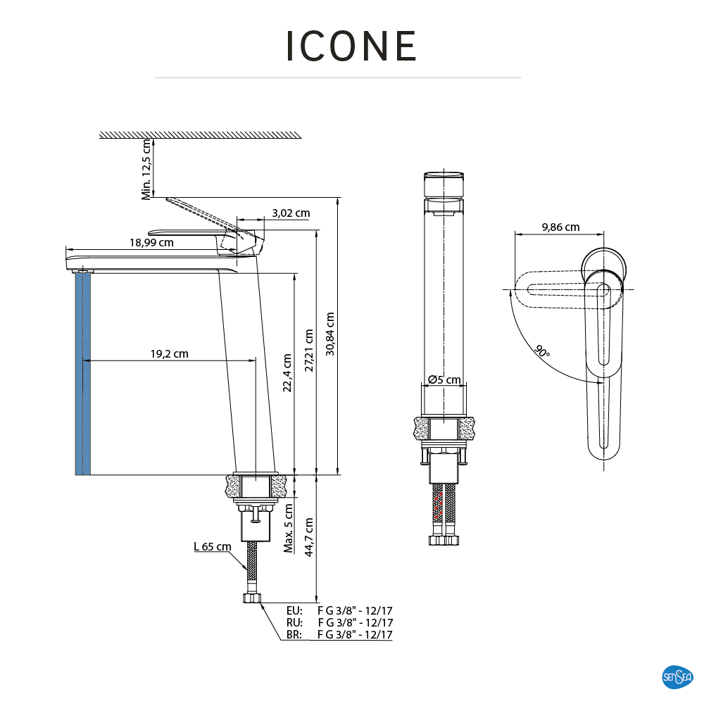 Bateria umywalkowa wysoka chrom B/kork Icone Sensea