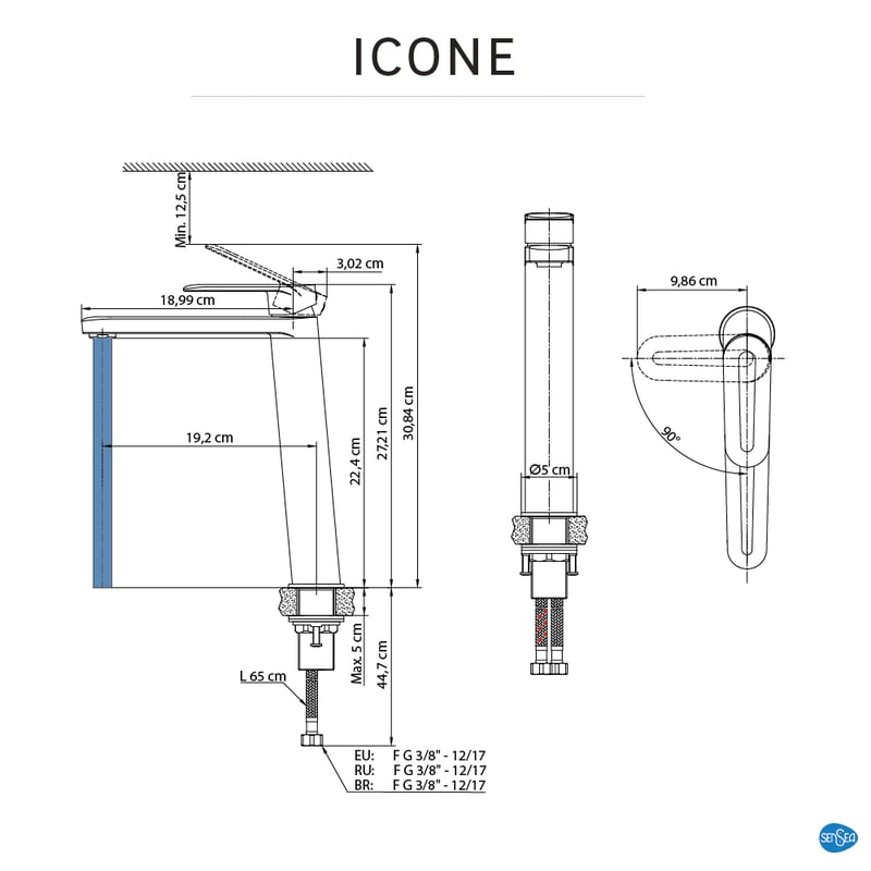 Bateria umywalkowa wysoka chrom B/kork Icone Sensea