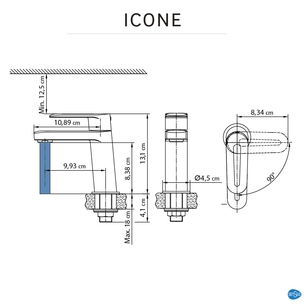 Bateria umywalkowa chrom Icone zimna woda Sensea - 4