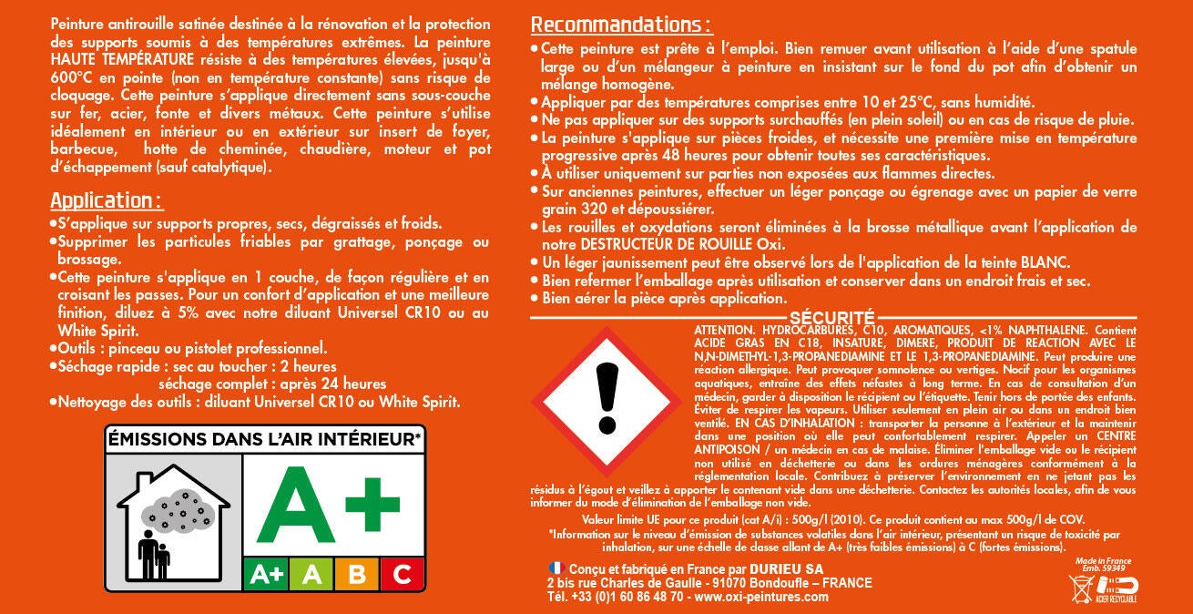 Peinture noir satin OXI Haute température 250ML - 3