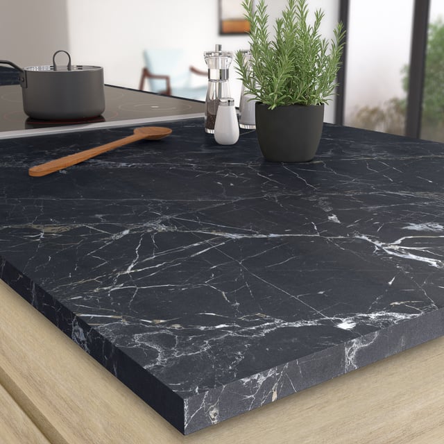Plan de travail stratifié Marbre noir mat L.315 x P.65 cm, Ep.38 m