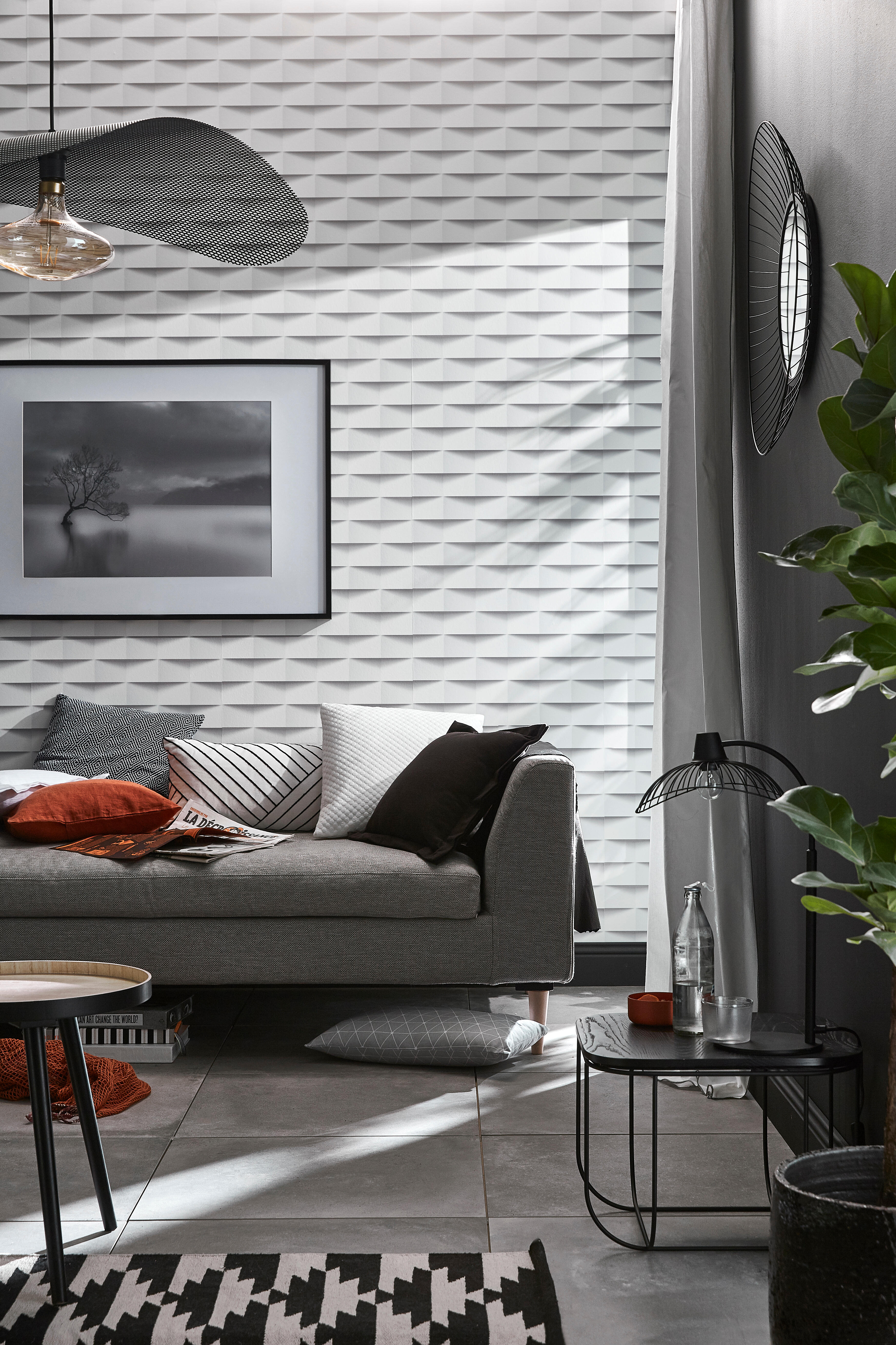 Papier peint vinyle sur intissé 3D Origami blanc - 6