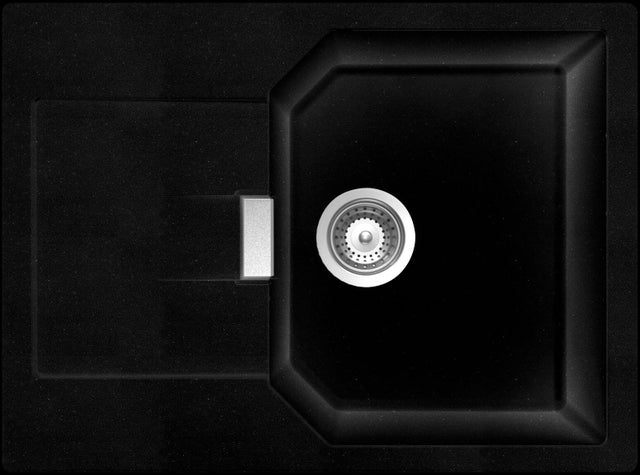 Evier à encastrer 1 bac avec égouttoir, Quartz et Résine, NANO Noir