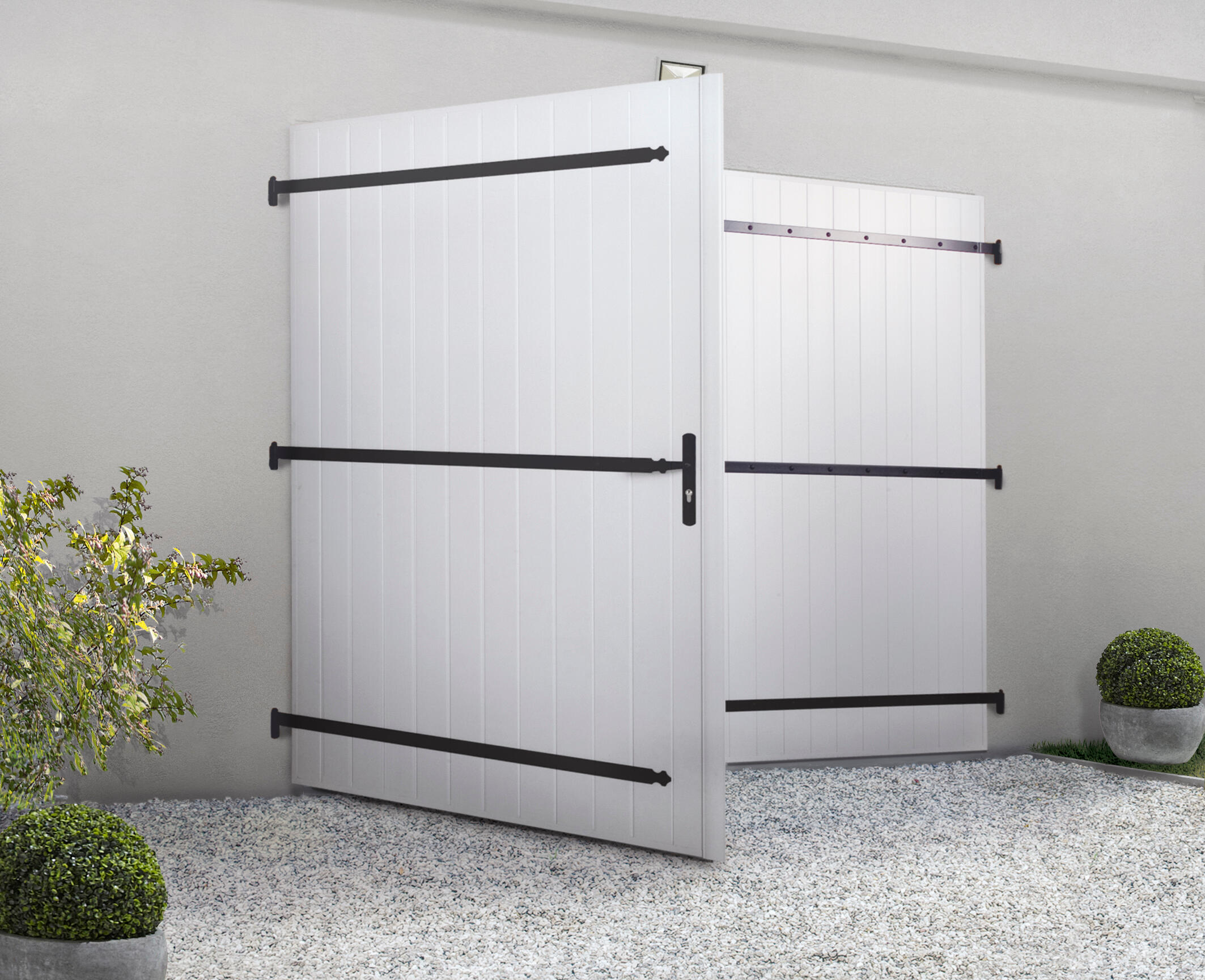 Porte garage battante manuelle ESSENTIEL PVC H.200 x l.240 blanc — free download
