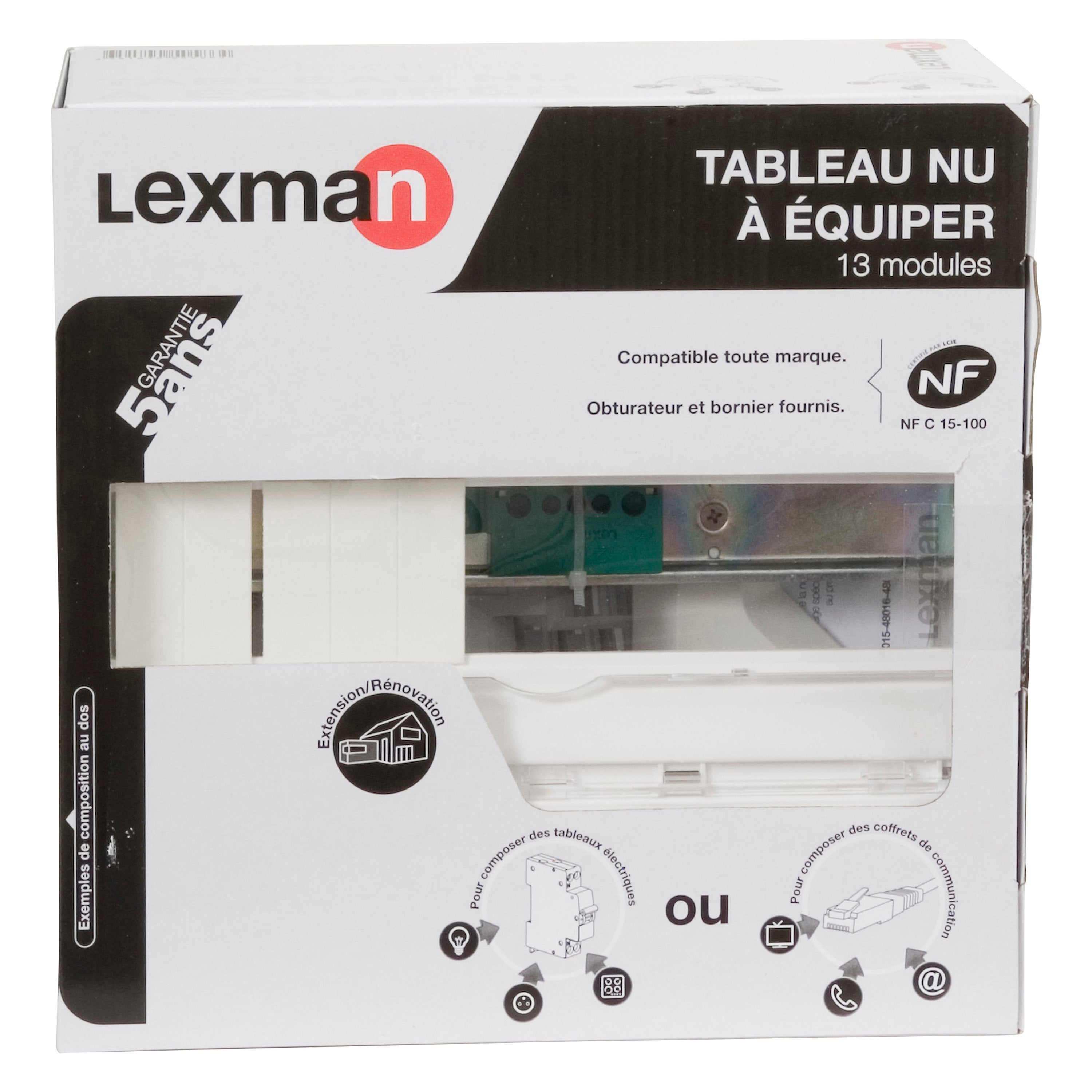 Tableau électrique nu LEXMAN 1 rangée 13 modules - 2