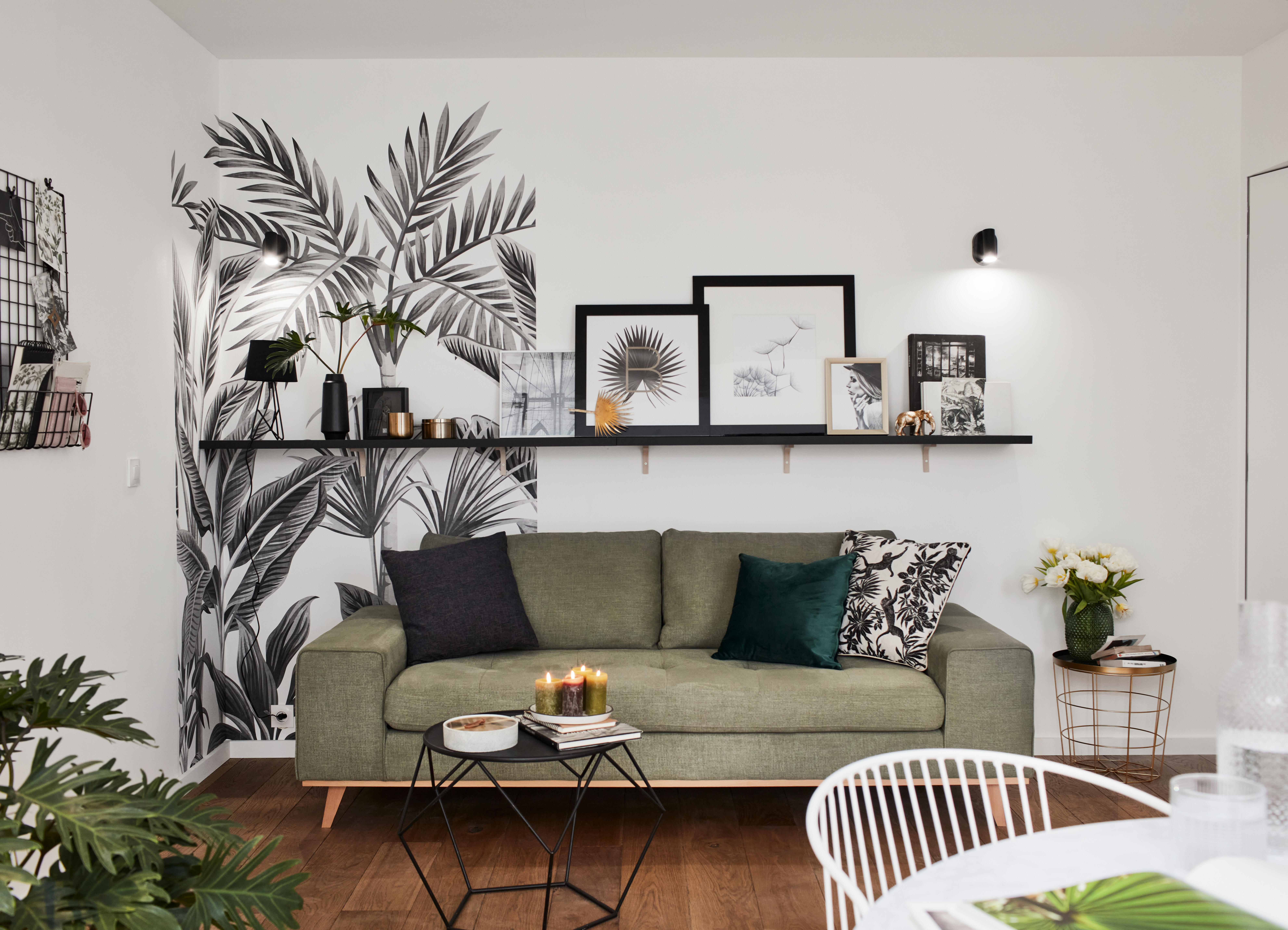 Papier peint panoramique Motif tropical forest blanc et noir l.159 x H.280 cm - 5