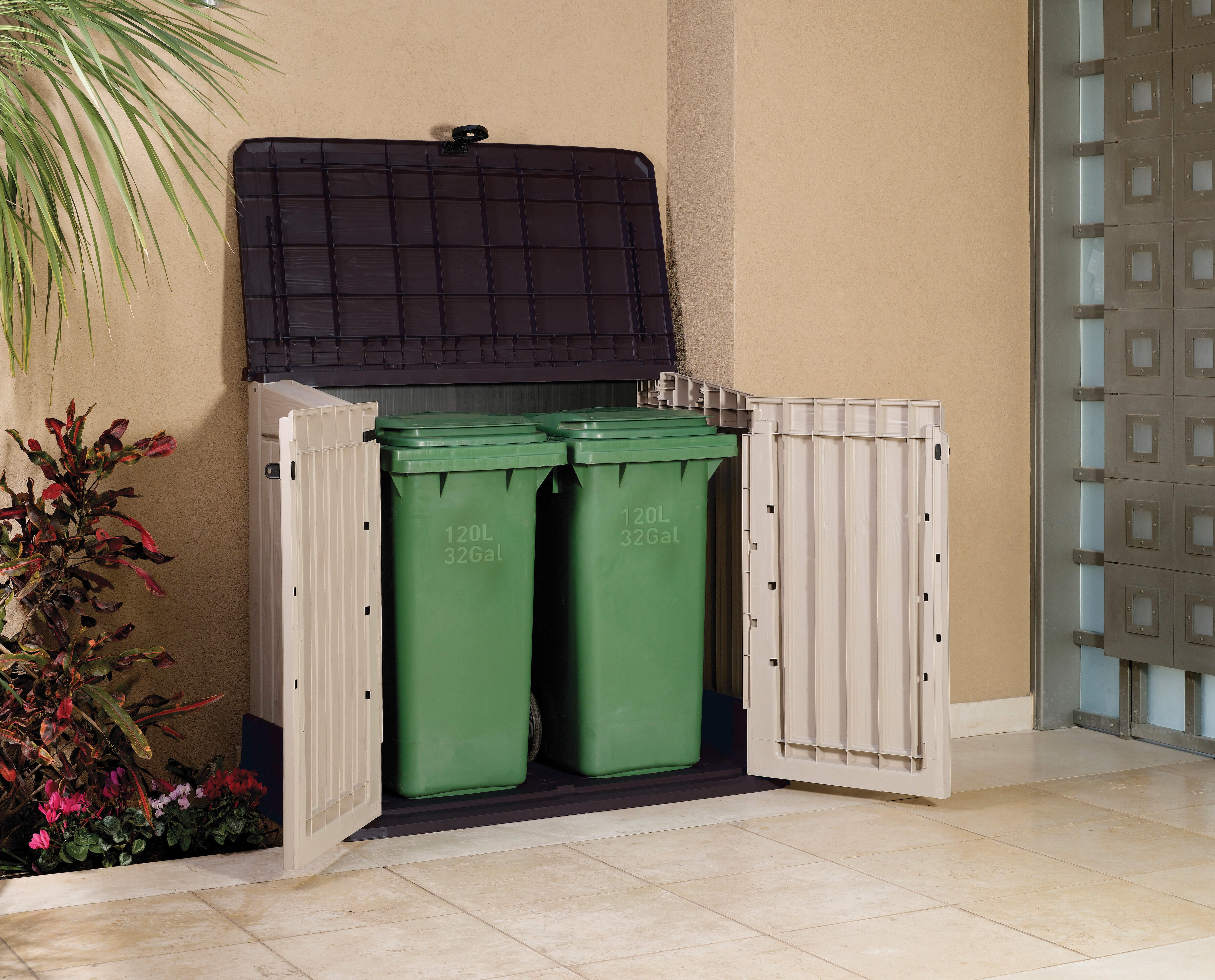 Coffre de jardin Sio midi KETER corps beige . socle et couvercle marron foncé., - 5