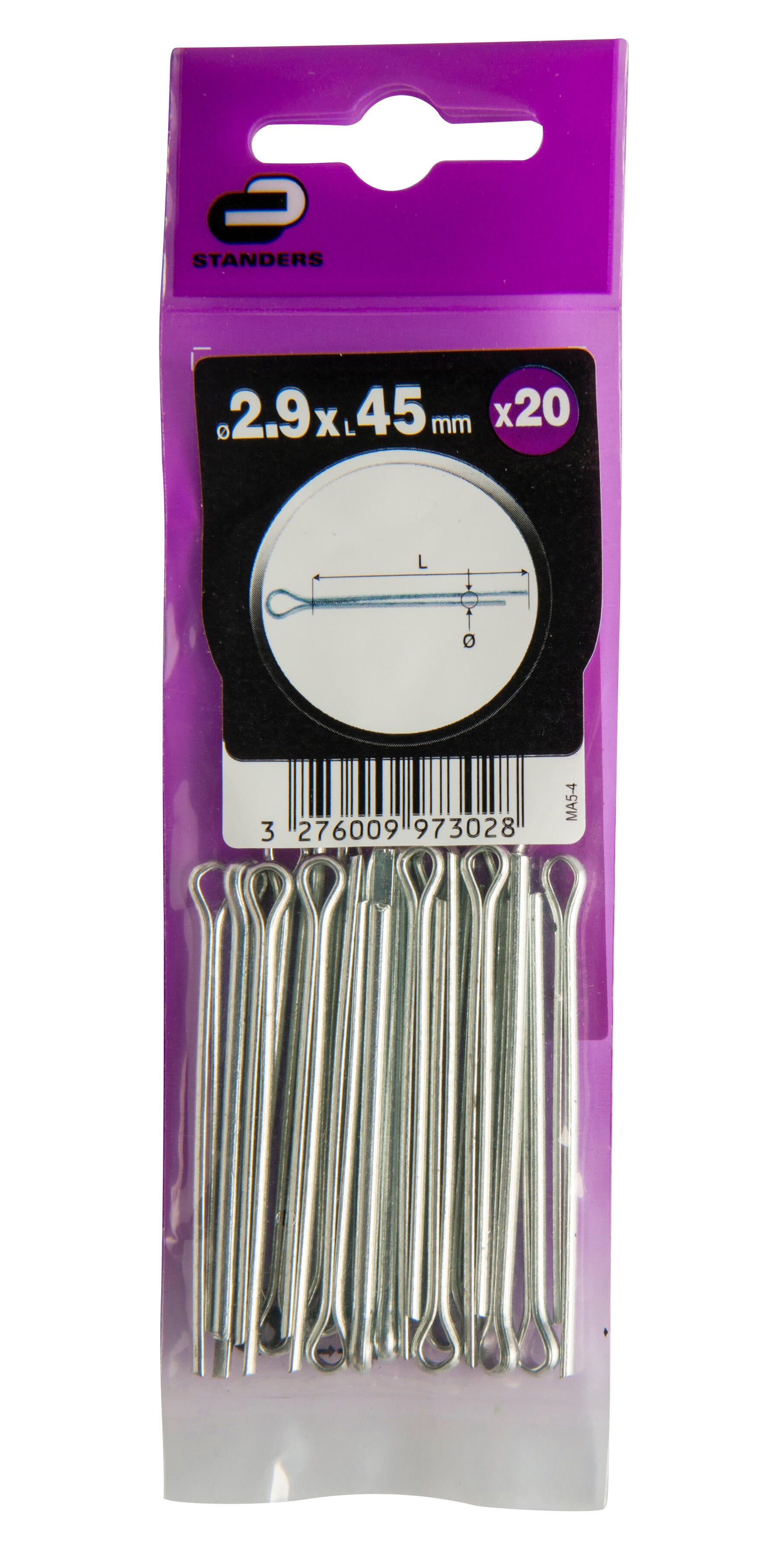 Lot de 20 goupilles fendues acier, STANDERS, Diam.2.9 mm, L.45 - 4