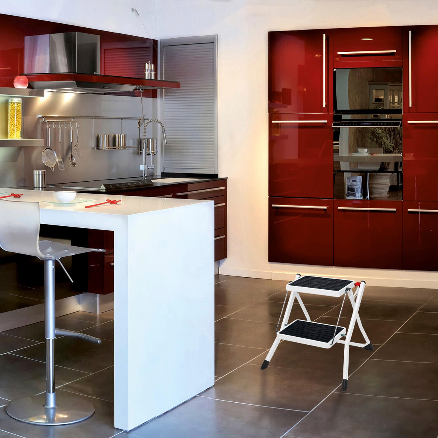 Marchepied HAILO Mini 2 marches larges pliable compact antidérapant en acier - 2