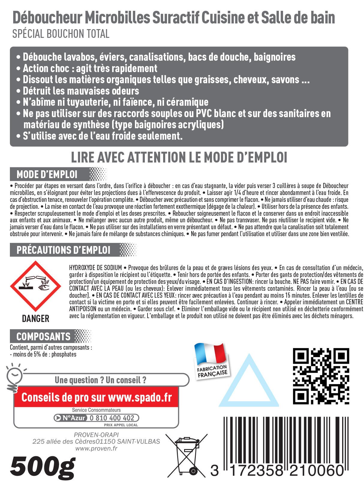 Déboucheur SPADO Microbille eau froide, 500g - 9