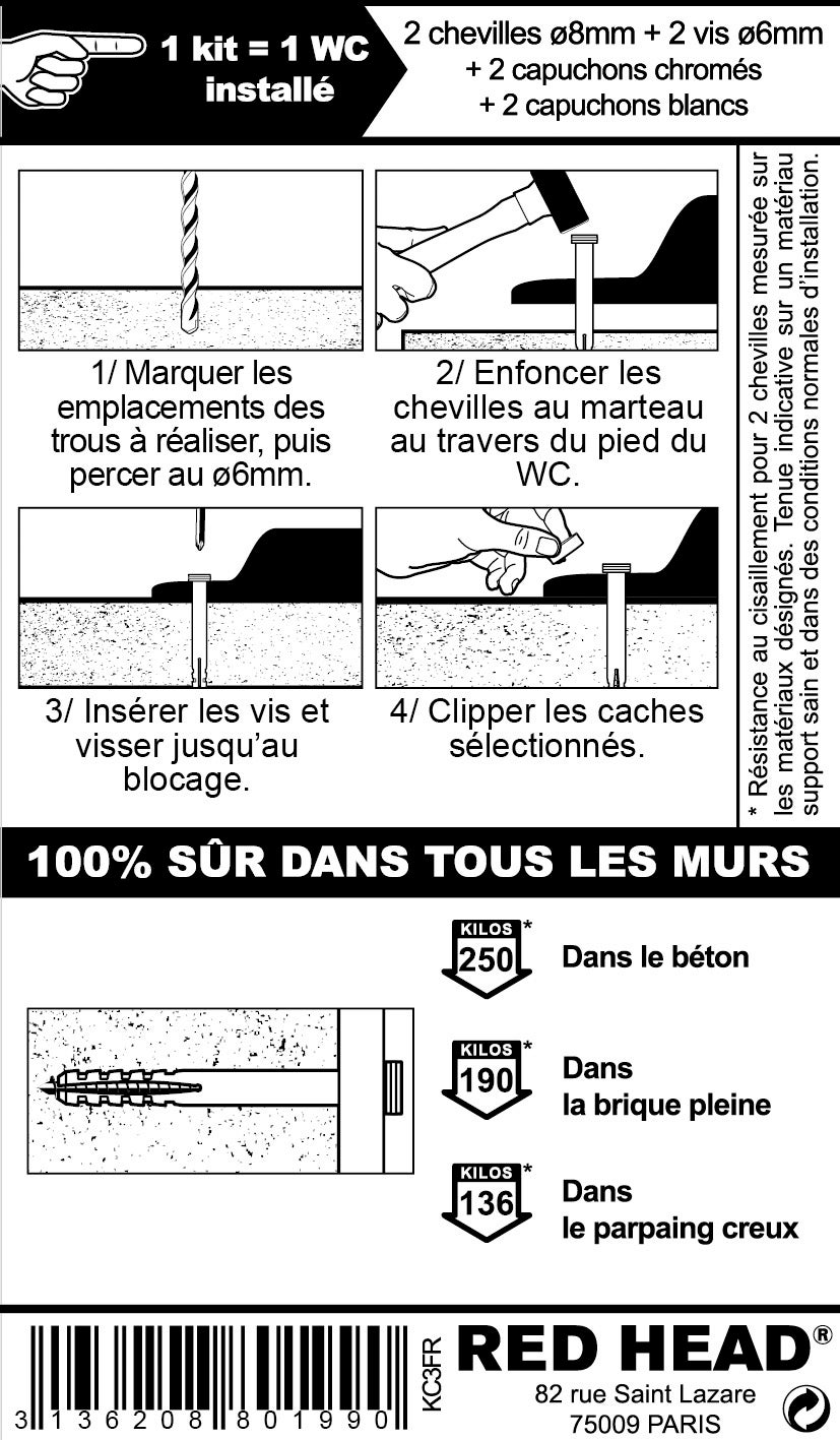 Kit de fixation pour WC RED HEAD, ⌀.8 x L.80 mm - 2