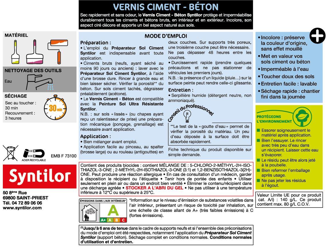 Vernis ciment béton extérieur / intérieur SYNTILOR, incolore satiné, 2.5 l - 3
