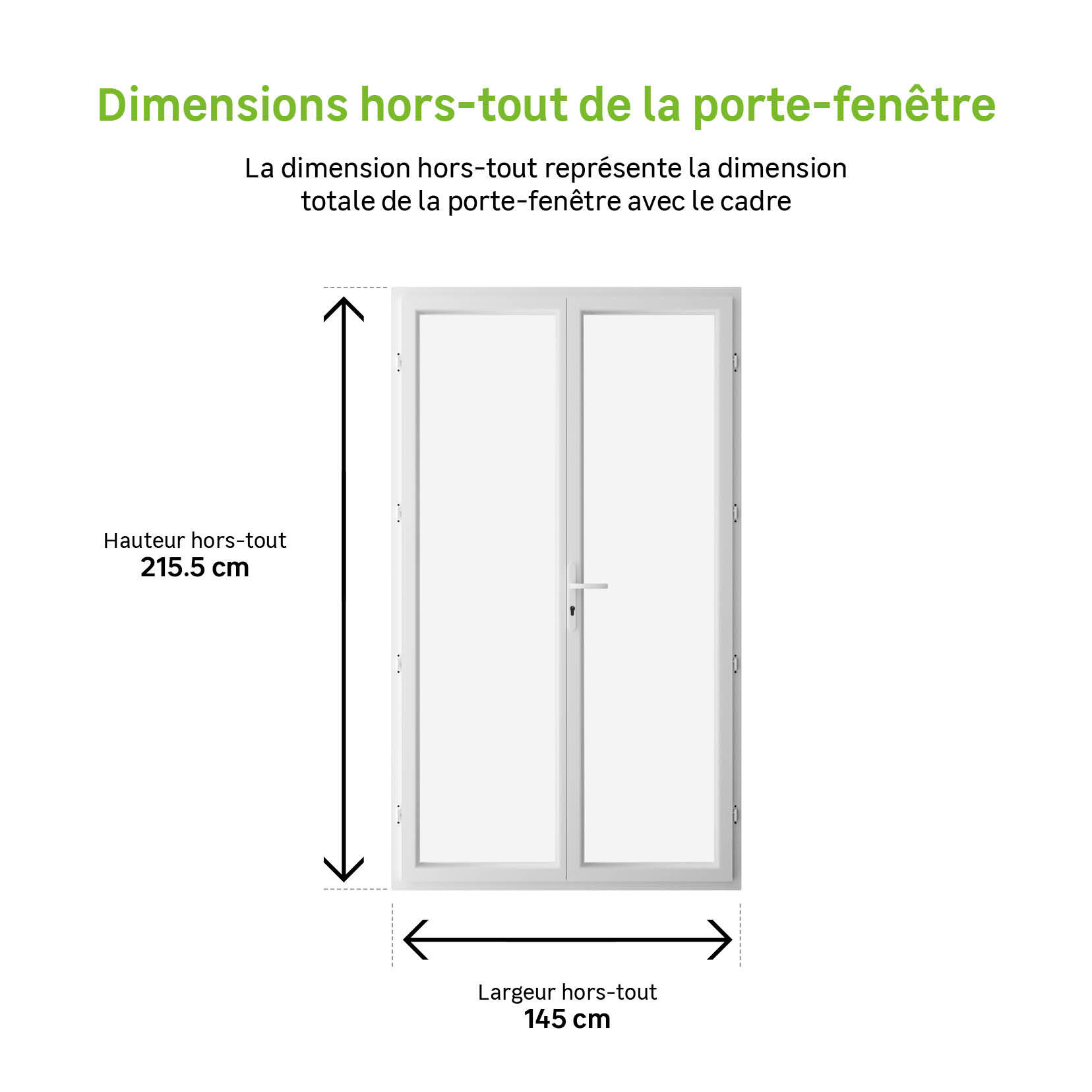Porte fenêtre PVC Essentiel H.215xl.140cm 2 vantaux blanc - 4