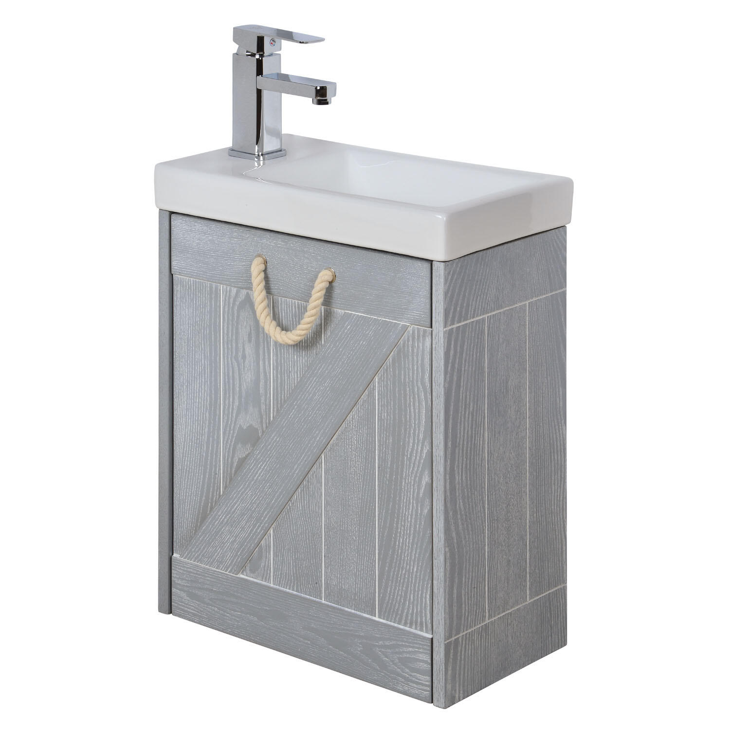 Meuble lave-mains l.40 x H.48 x P.20.5 cm, gris patiné, Seaside - 3