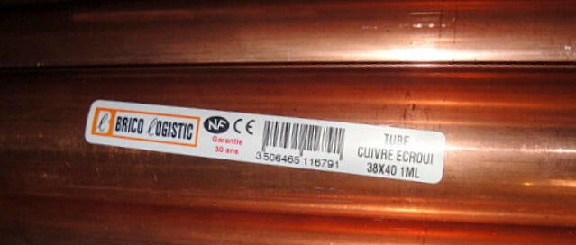 Tube de cuivre écroui, ⌀40mm, en barre de 1m