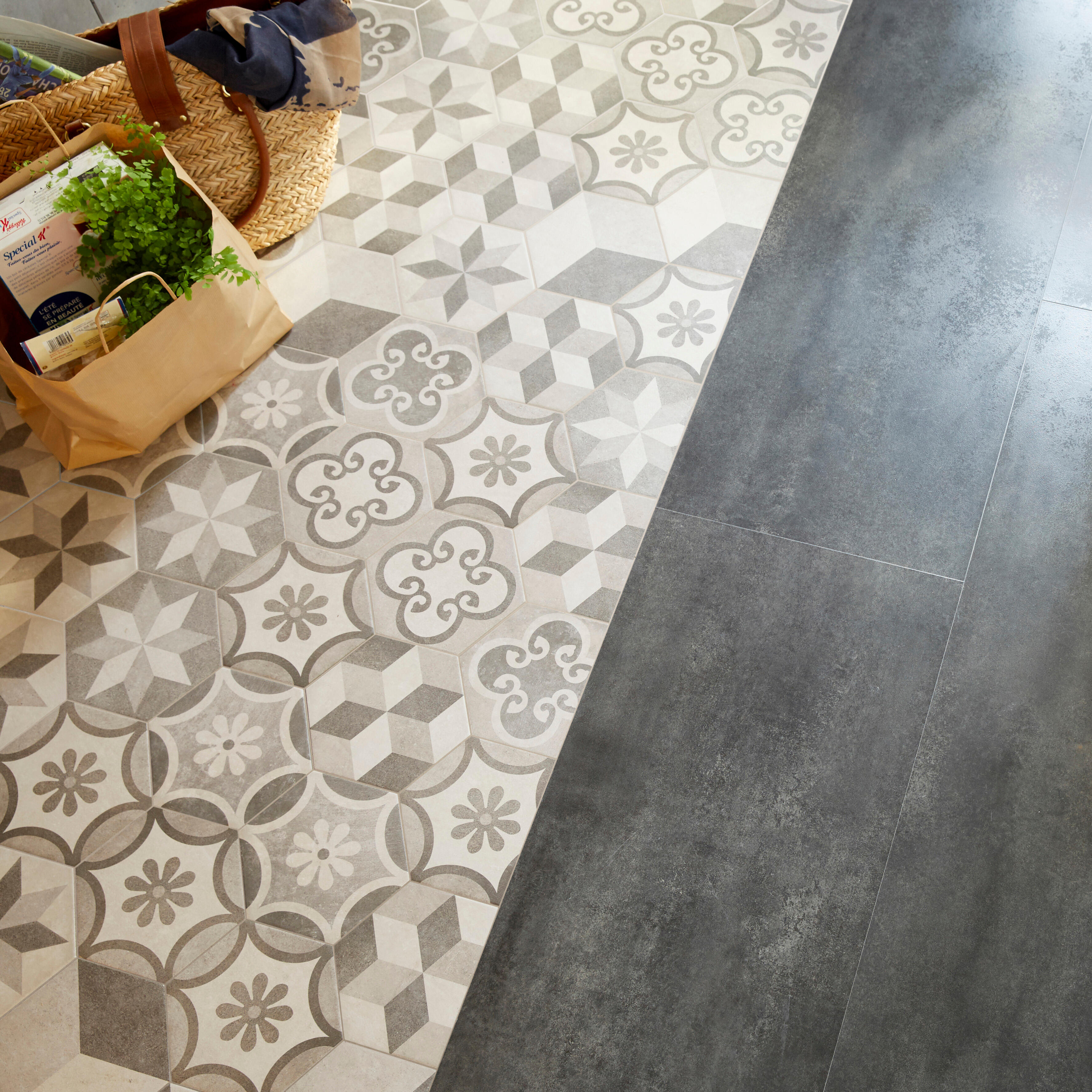 Carrelage sol / mur effet ciment gris blanc Time hexagone l.18.2 x L.21 cm - 3