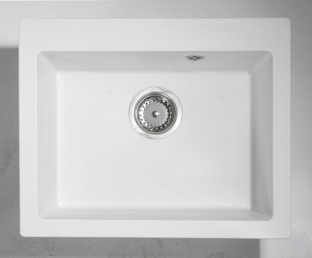 Evier en granit et résine 1 bac 43 x 52 cm vidage inclus Tetragon blanc