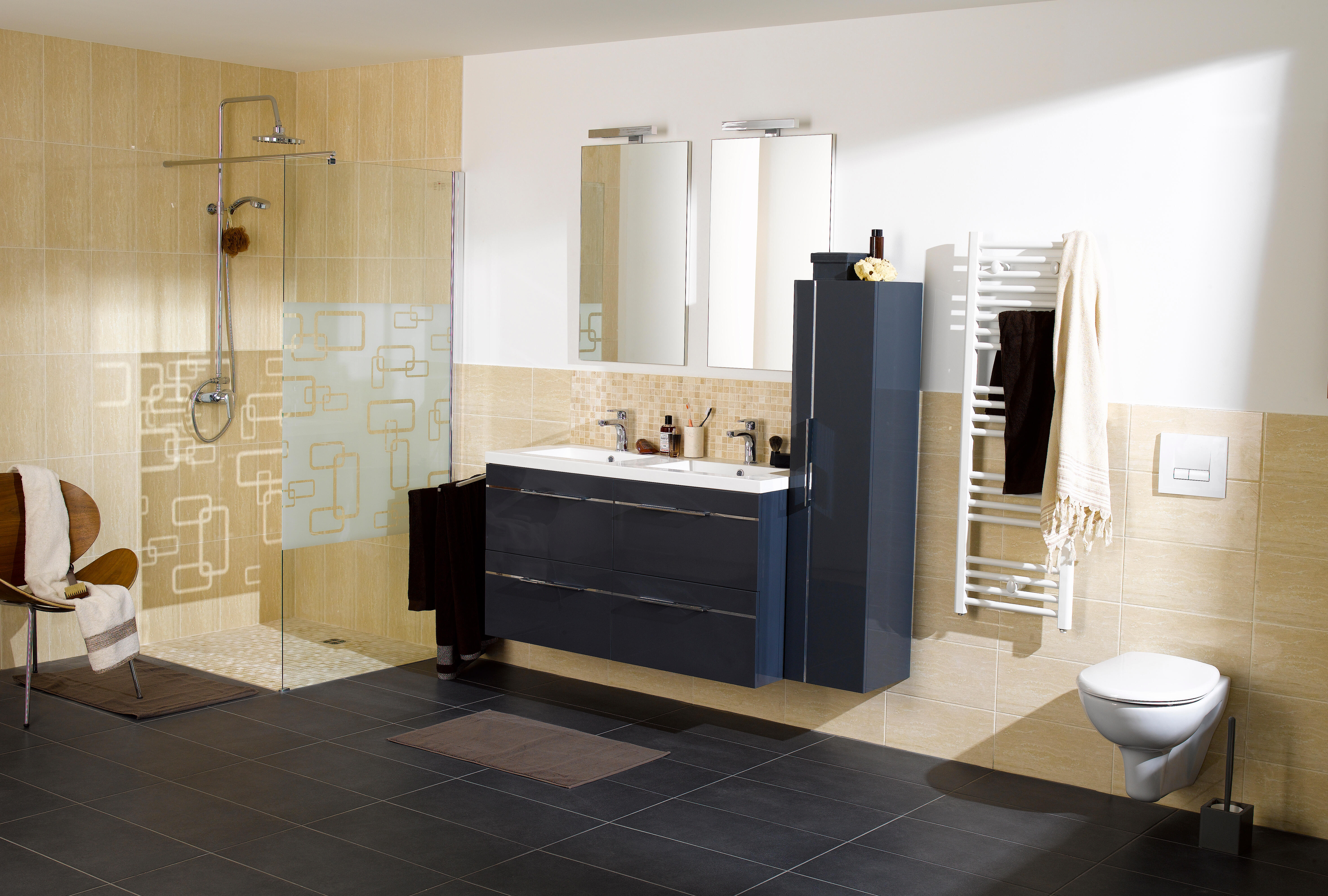 Sèche-serviettes à eau chaude DELTACALOR, 598 W, H.120 x l.60 cm Recto D - 2