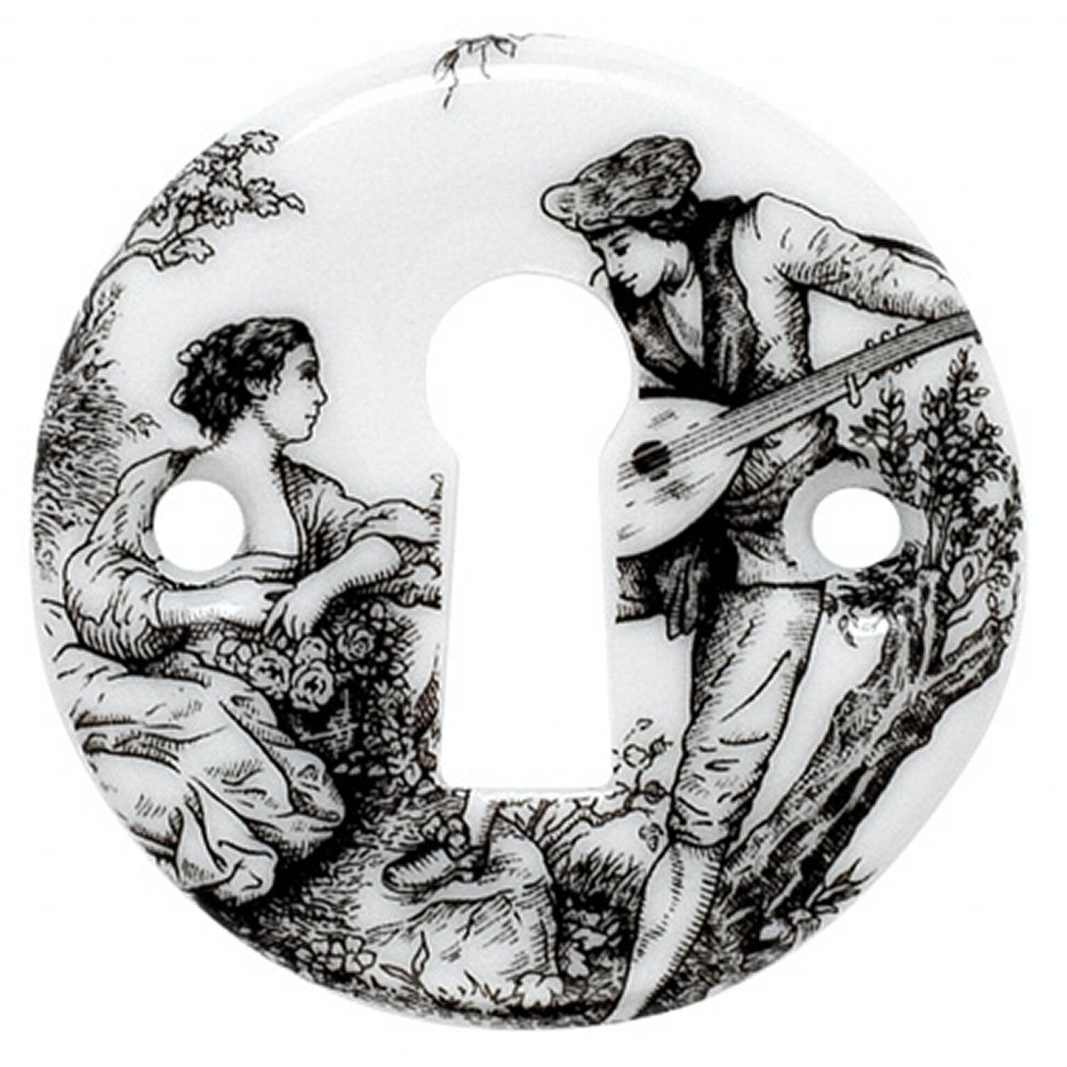 Rosace de fonction Porcelaine MERIGOUS, porcelaine nickelé entrée de clé - 2