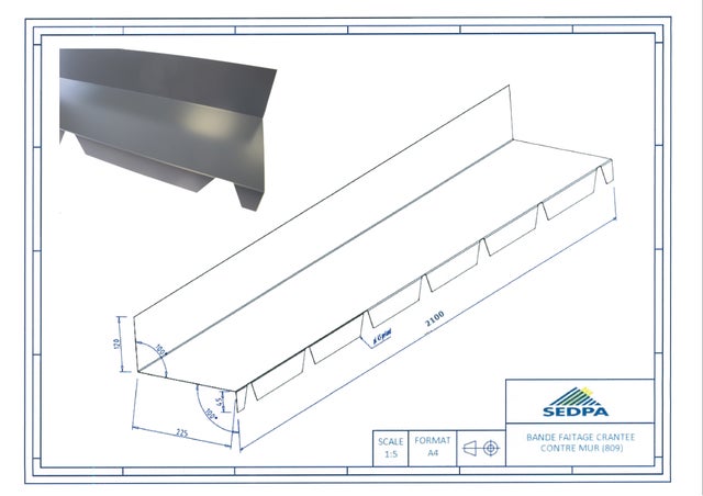 Faîtière contre mur pour plaque nervurée 63/100 gris ral 7016, L.2.1 m