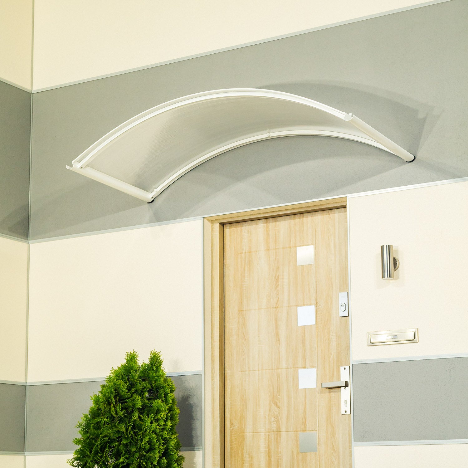 Auvent de porte d'entrée alu blanc Arcus, l.158 x H.27 x P.70 cm  - 4