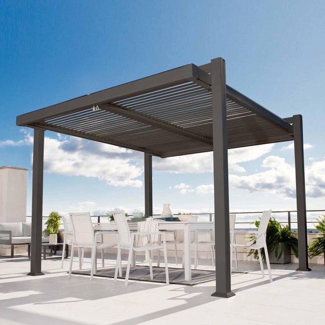 Pergola bioclimatique autoportante NATERIAL Odyssea alu gris anthracite, 11.52 m²