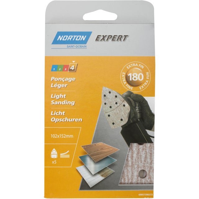 Lot de 5 patins abrasifs NORTON, 102x152 mm, grains 180