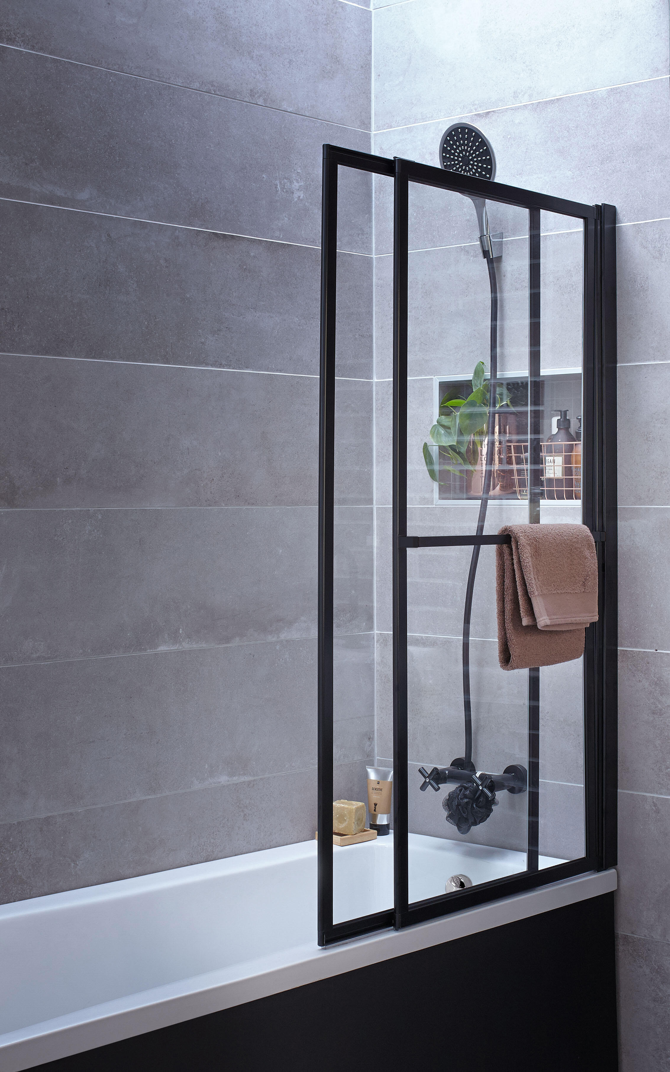 Pare-baignoire pivotant relevable transparent noir, H.140 x l.123 cm Lift - 3