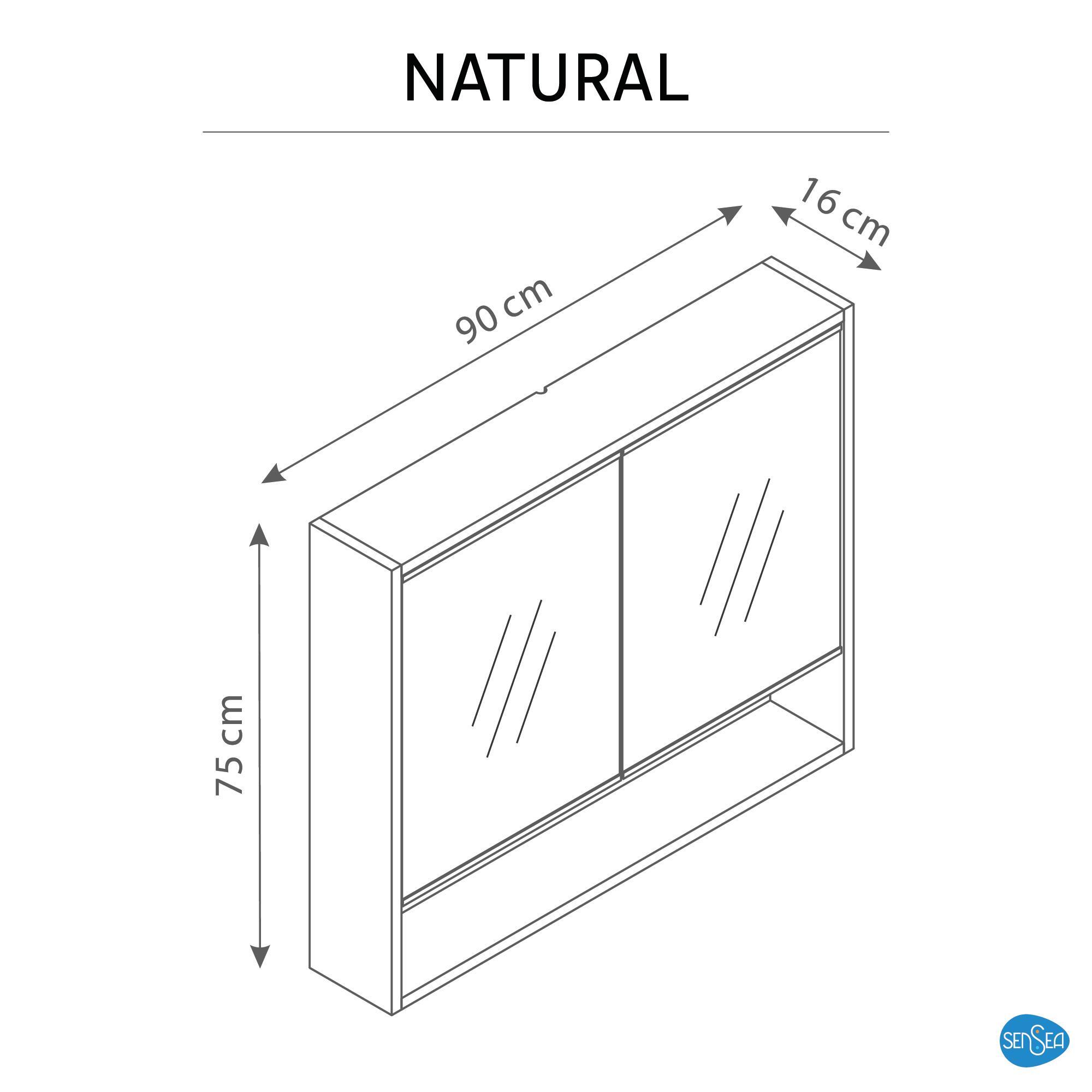 Armoire de toilette l.90 cm H.75 cm P.16 cm, chêne naturel, SENSEA Natural - 6