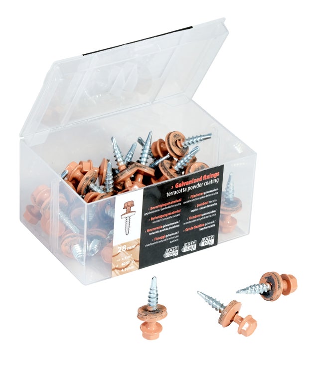 Boite de 40 vis en acier galvanisés 28mm terracotta auto-perforante IKO