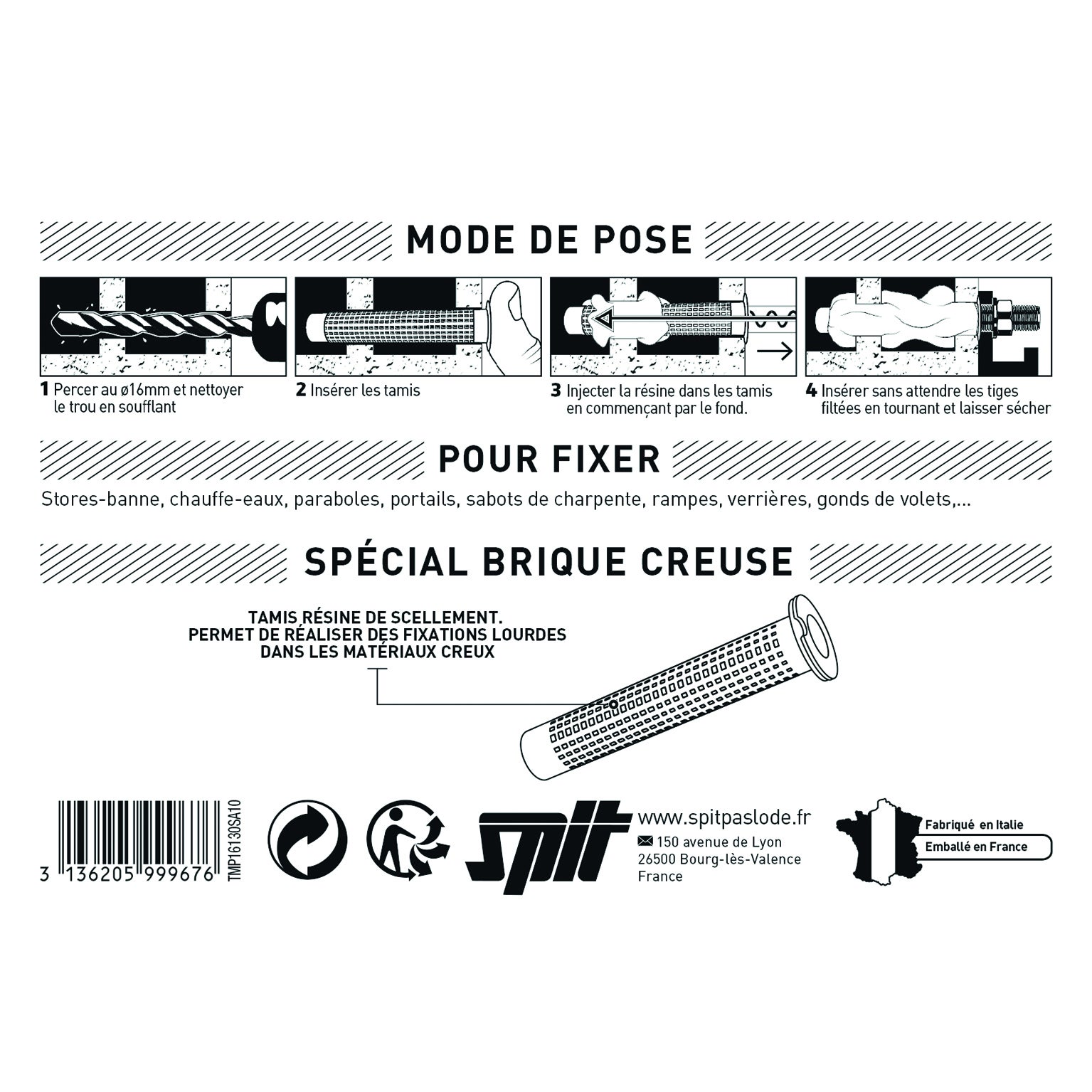 Lot de 10 tamis SPIT, Diam.16 x L.130 mm - 2