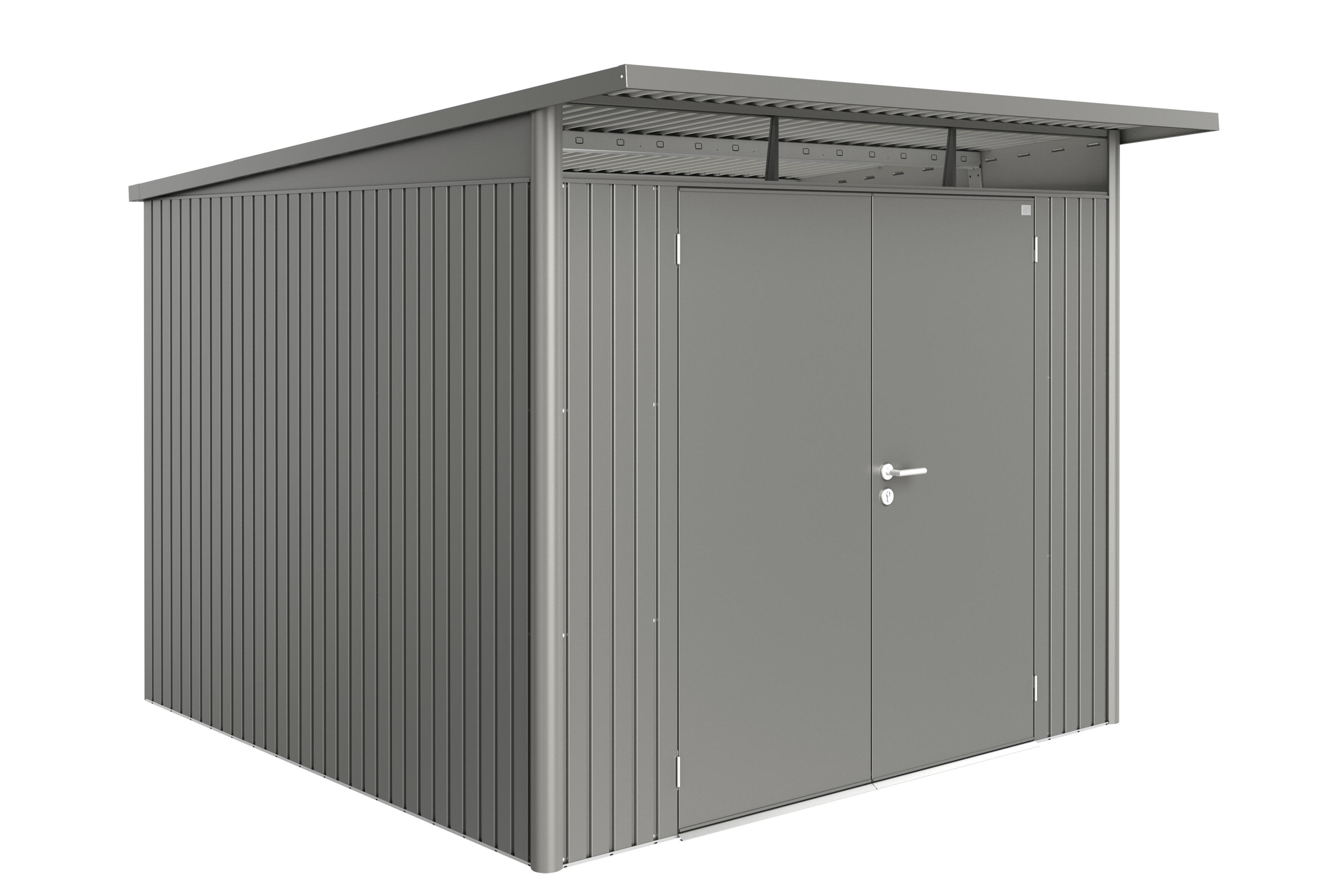 caseta de metal avantgarde a7 de 260x218x300 cm y 78 m2 con 05 mm espesor y doble puerta abatible biohort